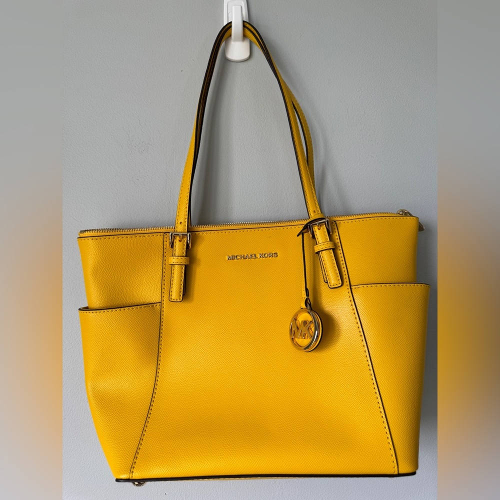 Michael Kors Bright Yellow Leather Tote with MK Charm